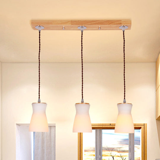 Modern White Glass Milk Can Ceiling Light With 3 Lights - Perfect For Dining Room And Stylish Wood