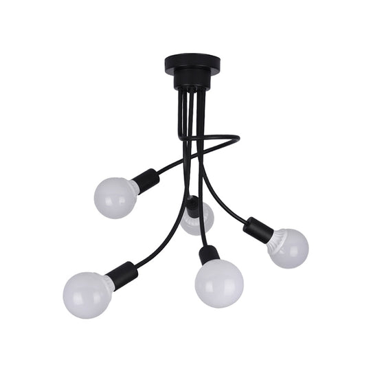 Minimalist Black Curved Arm Semi Flush Mount Light, 3/5 Bulbs, Iron Flush Ceiling Lamp