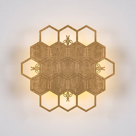 Modern Wood Honeycomb Led Wall Sconce - Warm Light For Balcony Child Bedroom & More Antique Brass