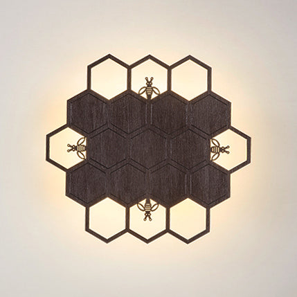 Modern Wood Honeycomb Led Wall Sconce - Warm Light For Balcony Child Bedroom & More Dark