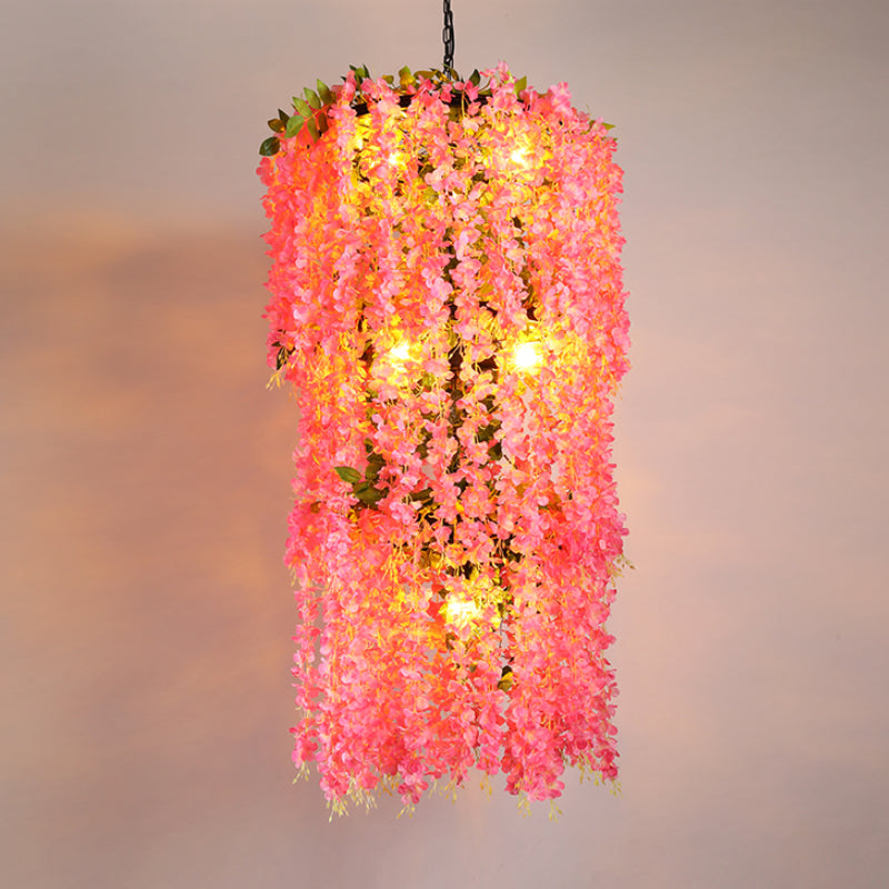 Jade - Pink Tiered Restaurant Pendant Ceiling Light with Flower Decor, 7-Head