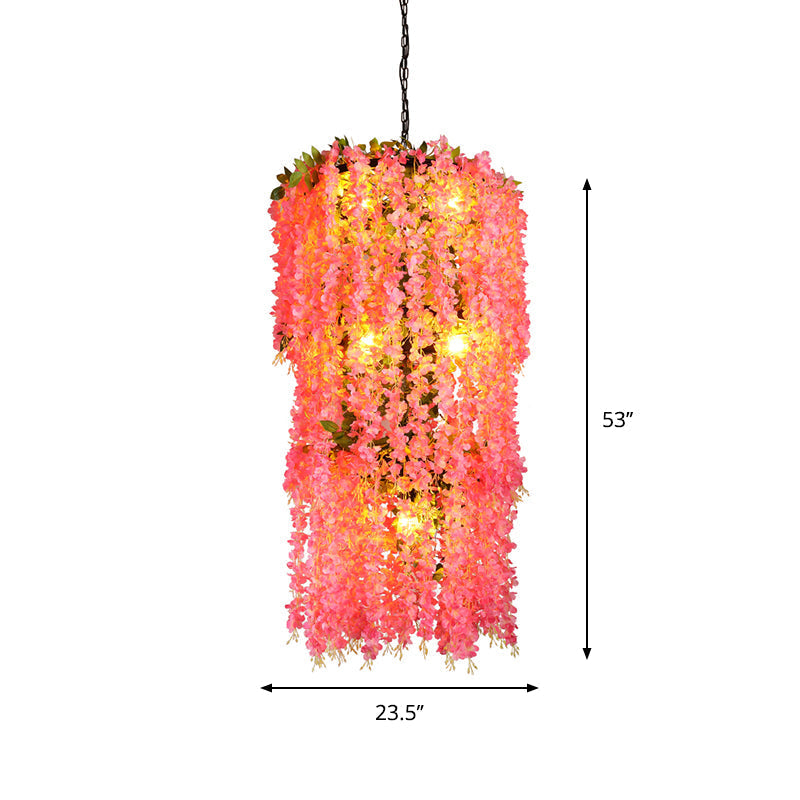 Jade - Pink Tiered Restaurant Pendant Ceiling Light with Flower Decor, 7-Head