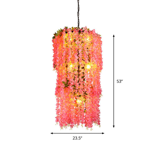 Jade - Pink Tiered Restaurant Pendant Ceiling Light With Flower Decor 7-Head