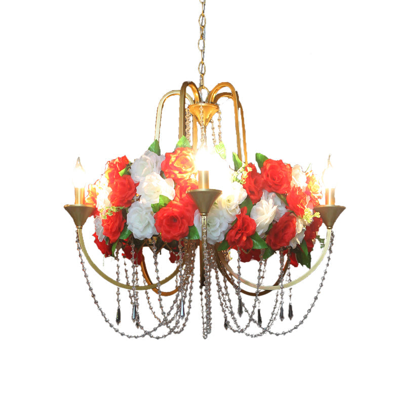 Rose - Antique 5 Heads Iron Chandelier Lighting Gold Candlestick Restaurant Flower Ceiling Lamp With