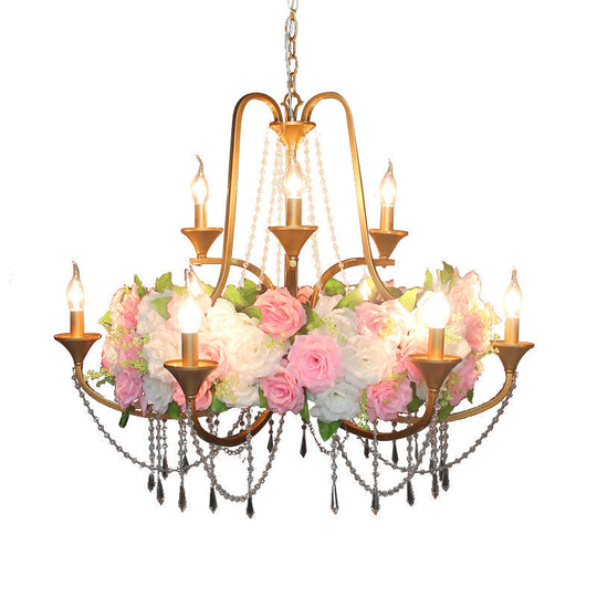 Katherine - Antique 9 Lights Pendant Chandelier Candelabra Iron Flower Ceiling Hang Fixture With