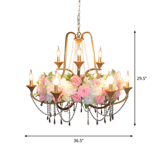 Katherine - Antique 9 Lights Pendant Chandelier Candelabra Iron Flower Ceiling Hang Fixture With