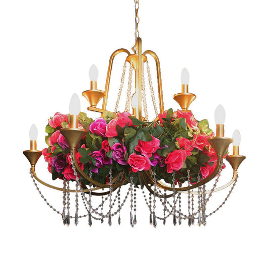 Katherine - Antique 9 Lights Pendant Chandelier Candelabra Iron Flower Ceiling Hang Fixture With