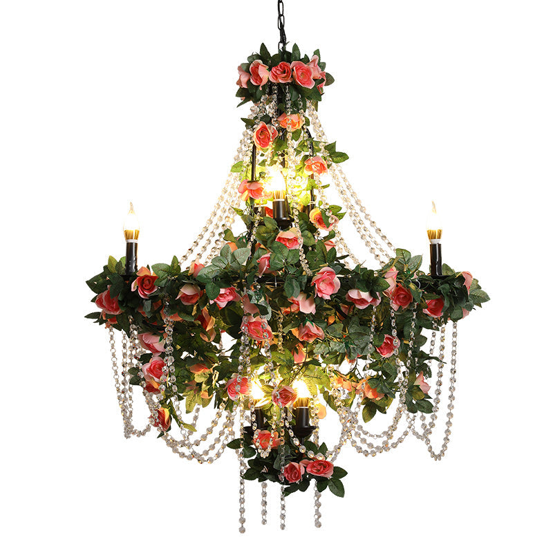 Quinn - Lustre chandelier en fer noir avec perle en cristal - Industriel