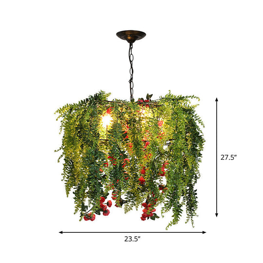 Elena - Green Warehouse Wire Guard Chandelier Lamp 4 Bulbs Iron Hanging Ceiling Light In With Plant