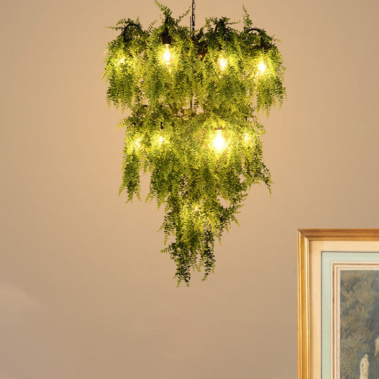 NadÃ¨ge - Green 8/14 Lights Iron Chandelier Lighting Industrial Green 1/2-Tier Restaurant Plant Suspension Pendant Light