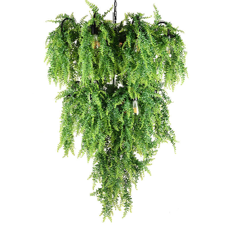 NadÃ¨ge - Green 8/14 Lights Iron Chandelier Lighting Industrial Green 1/2-Tier Restaurant Plant Suspension Pendant Light