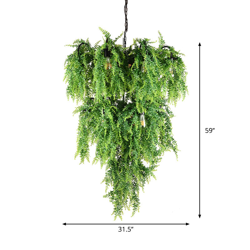 NadÃ¨ge - Green 8/14 Lights Iron Chandelier Lighting Industrial Green 1/2-Tier Restaurant Plant Suspension Pendant Light