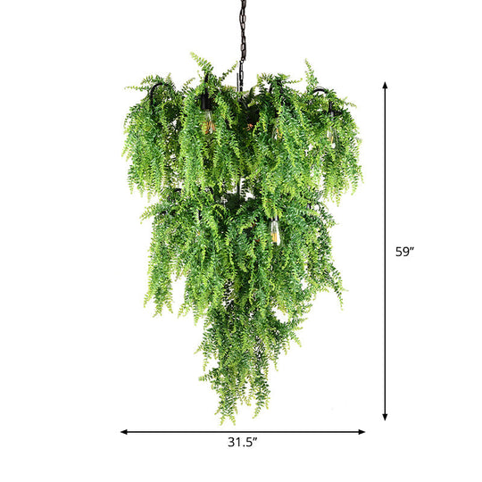 Nadège - Green 8/14 Lights Iron Chandelier Lighting Industrial 1/2-Tier Restaurant Plant Suspension