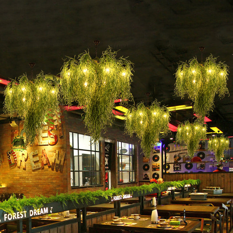 NadÃ¨ge - Green 8/14 Lights Iron Chandelier Lighting Industrial Green 1/2-Tier Restaurant Plant Suspension Pendant Light