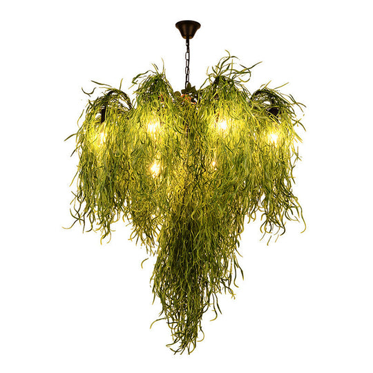 NadÃ¨ge - Green 8/14 Lights Iron Chandelier Lighting Industrial Green 1/2-Tier Restaurant Plant Suspension Pendant Light