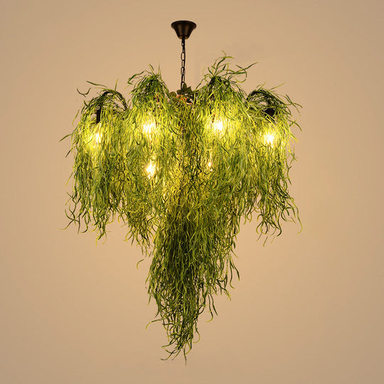 NadÃ¨ge - Green 8/14 Lights Iron Chandelier Lighting Industrial Green 1/2-Tier Restaurant Plant Suspension Pendant Light