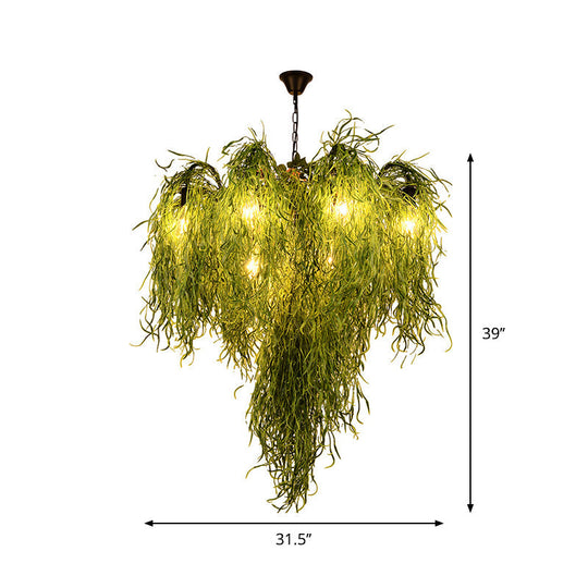 NadÃ¨ge - Green 8/14 Lights Iron Chandelier Lighting Industrial Green 1/2-Tier Restaurant Plant Suspension Pendant Light