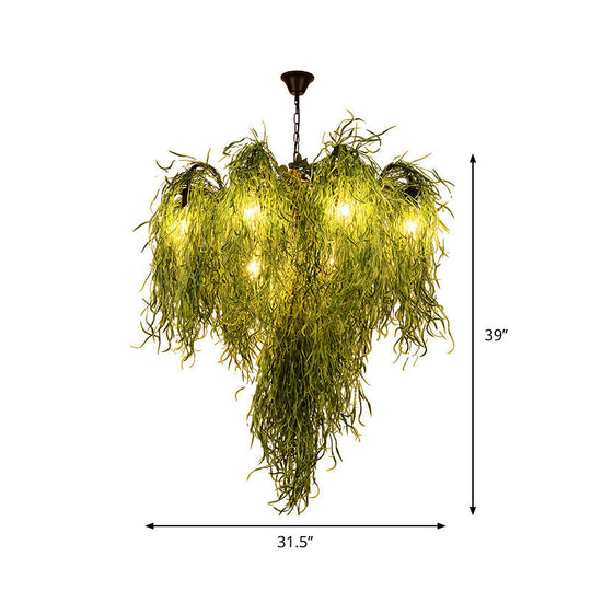 Nadège - Green 8/14 Lights Iron Chandelier Lighting Industrial 1/2-Tier Restaurant Plant Suspension