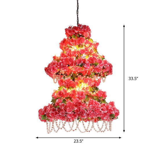 Alicia - Lustre à cage à double cône rose avec accent en cristal