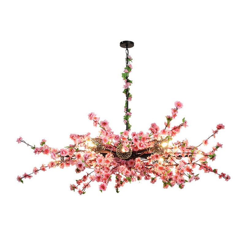 Vintage Pink Sputnik Chandelier With 12 Iron Led Lights And Flower Decor