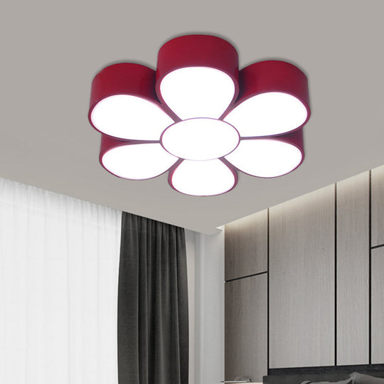 Flower-shaped Kids Flush Ceiling Light Fixture in Vibrant Yellow/Green/Red with Acrylic Shade