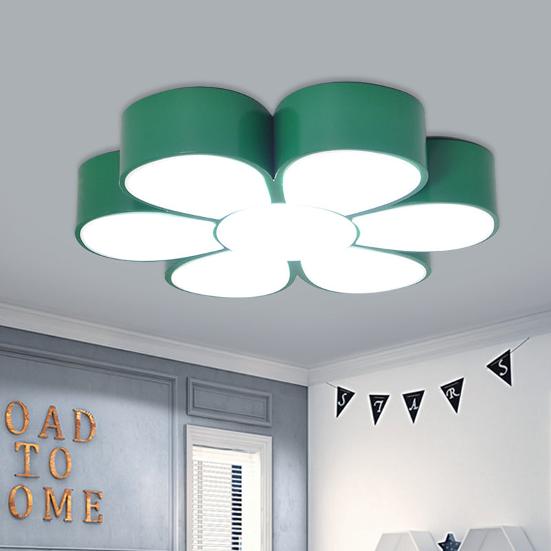 Flower-shaped Kids Flush Ceiling Light Fixture in Vibrant Yellow/Green/Red with Acrylic Shade