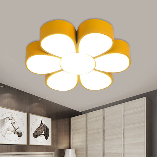 Flower-shaped Kids Flush Ceiling Light Fixture in Vibrant Yellow/Green/Red with Acrylic Shade