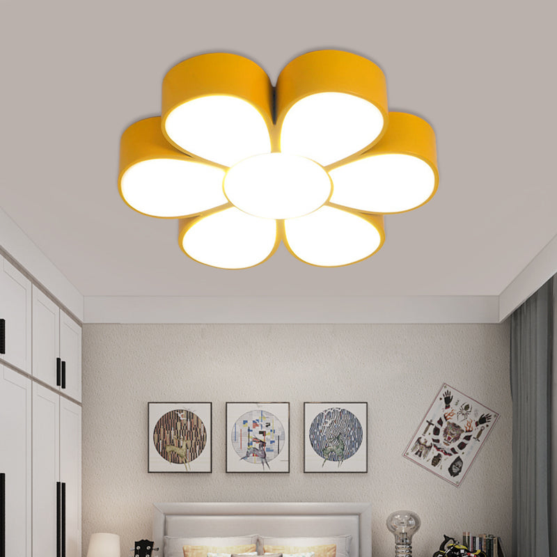 Flower-shaped Kids Flush Ceiling Light Fixture in Vibrant Yellow/Green/Red with Acrylic Shade