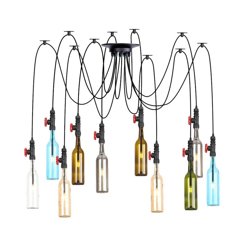 Vintage Swag LED Pendant Lights with Colored Glass Shades for Restaurants - 6/8/10 Light Options