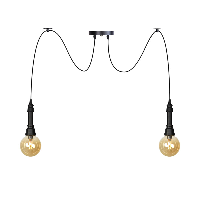 Vintage Black Finish Amber Glass Chandelier - Multi Light Pendant Lamp for Global Restaurants (2/3/6 Heads)