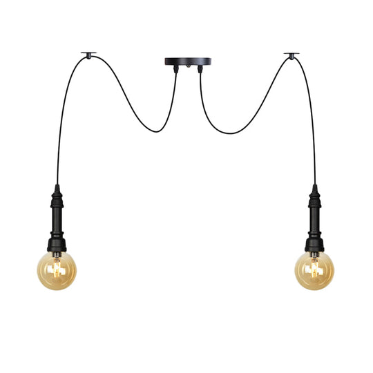 Vintage Black Finish Amber Glass Chandelier - Multi Light Pendant Lamp for Global Restaurants (2/3/6 Heads)