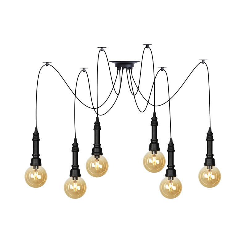 Vintage Black Finish Amber Glass Chandelier - Multi Light Pendant Lamp for Global Restaurants (2/3/6 Heads)