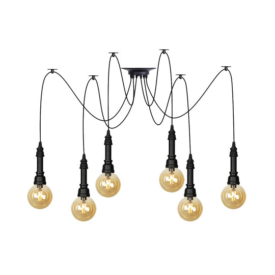 Vintage Amber Glass Chandelier With Multi-Light Pendants - Global Restaurant Swag Pendant Lamp In