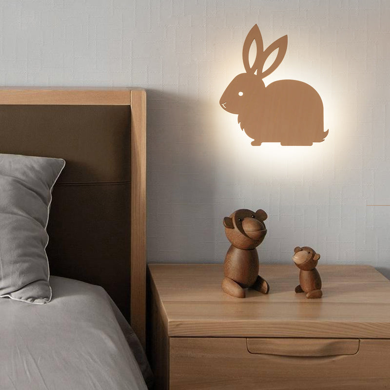 Kids Animal Wood Led Sconce Light - Eye-Caring Modern Wall For Bedroom Or Stairway