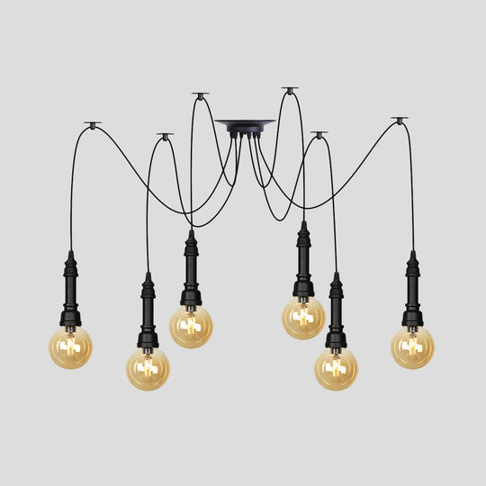 Vintage Black Finish Amber Glass Chandelier - Multi Light Pendant Lamp for Global Restaurants (2/3/6 Heads)