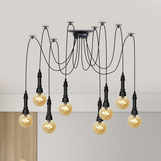 Vintage Black Finish Amber Glass Chandelier - Multi Light Pendant Lamp for Global Restaurants (2/3/6 Heads)