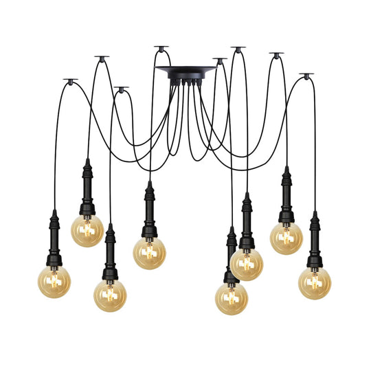 Vintage Amber Glass Chandelier With Multi-Light Pendants - Global Restaurant Swag Pendant Lamp In