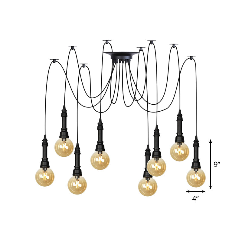 Vintage Black Finish Amber Glass Chandelier - Multi Light Pendant Lamp for Global Restaurants (2/3/6 Heads)