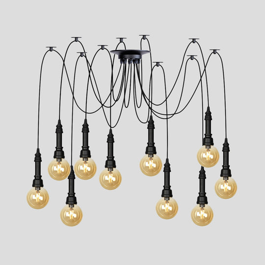 Vintage Black Finish Amber Glass Chandelier - Multi Light Pendant Lamp for Global Restaurants (2/3/6 Heads)