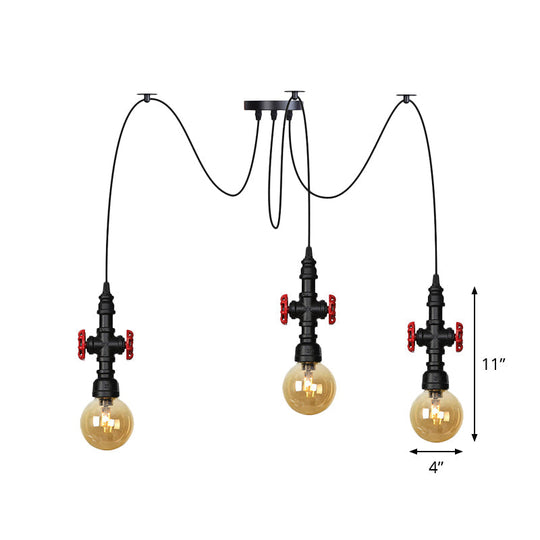 Industrial Globe Led Ceiling Light With Amber Glass And Multiple Heads