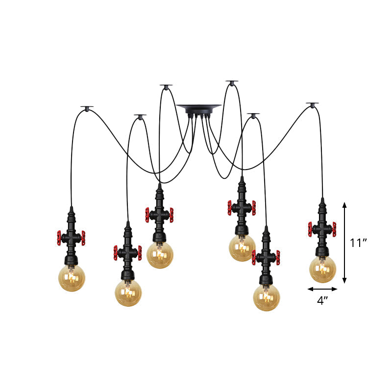 Industrial Globe Led Ceiling Light With Amber Glass And Multiple Heads