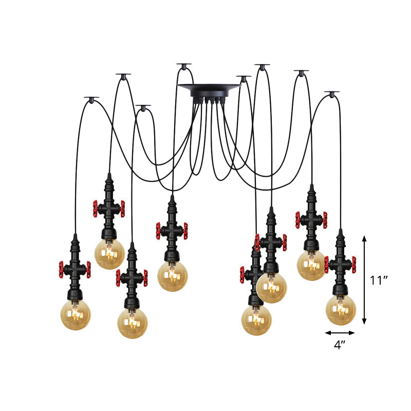 Industrial Globe Led Ceiling Light With Amber Glass And Multiple Heads