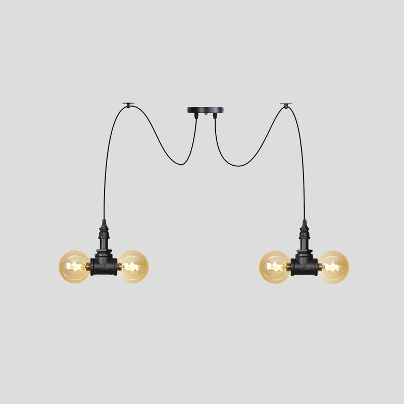 Industrial Orb Amber Glass Pendant Lamp - Multi Hanging Light Fixture (4/6/12 Bulbs) in Black