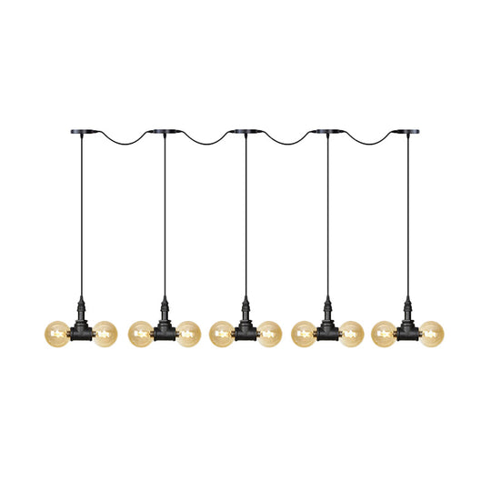 Amber Glass Ball Pendant Lamp With Multiple Black Led Lights