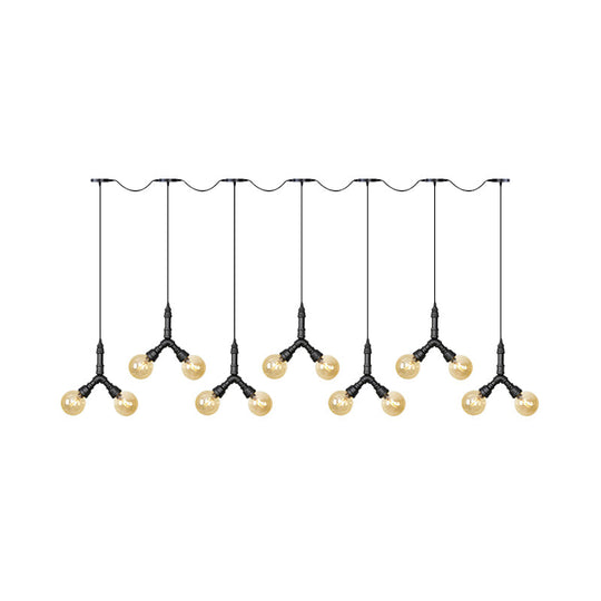 Vintage Amber Glass Swag Hanging Light Fixture - LED Multi Lamp Pendant with 6/10/14 Bulbs in Black