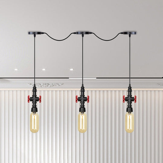 Industrial Amber Glass Multi-Pendant Hanging Lamp Kit - Black Capsule Tandem 3/5/7-Light Option For