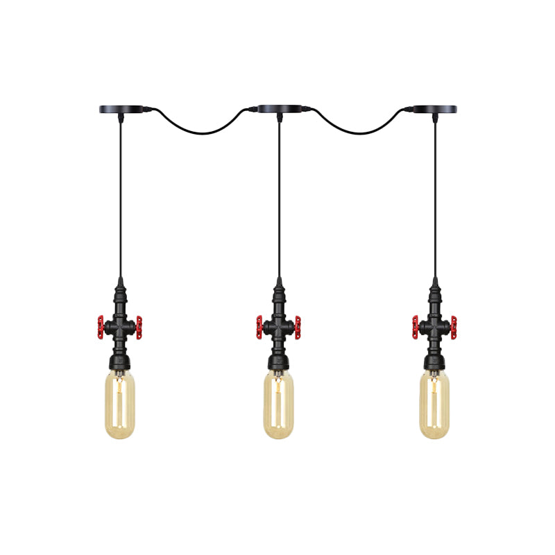 Industrial Amber Glass Multi-Pendant Hanging Lamp Kit - Black Capsule Tandem 3/5/7-Light Option For