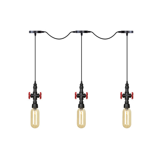 Industrial Amber Glass Multi-Pendant Hanging Lamp Kit - Black Capsule Tandem 3/5/7-Light Option For