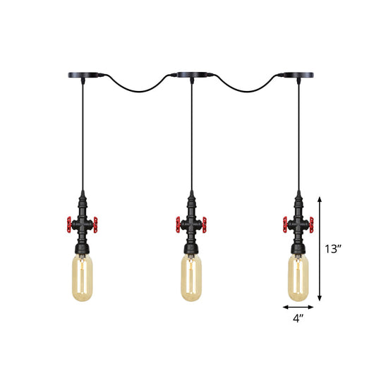 Industrial Amber Glass Multi-Pendant Hanging Lamp Kit - Black Capsule Tandem 3/5/7-Light Option For