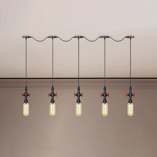 Industrial Amber Glass Tandem Multi-Pendant Hanging Lamp Kit - Black Capsule, 3/5/7-Light Design, Ideal for Restaurants